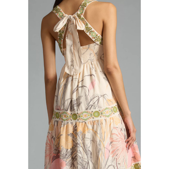 Anthropologie Square Neck Embroidered Maxi Dress XS Boho - Picture 6 of 13